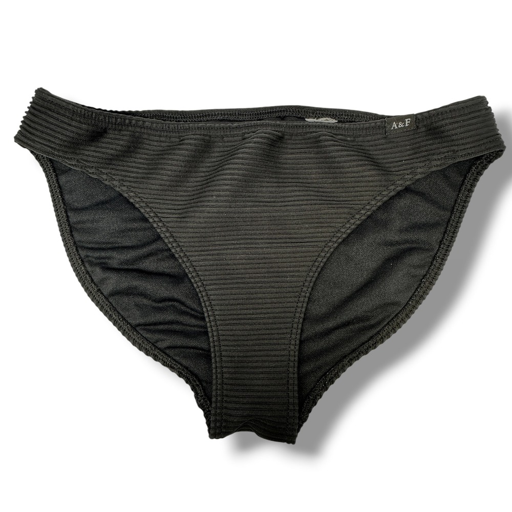 Abercrombie Kids‎ Girls Black Ribbed Bikini Swim Bottom Size 11/12 A&F Logo